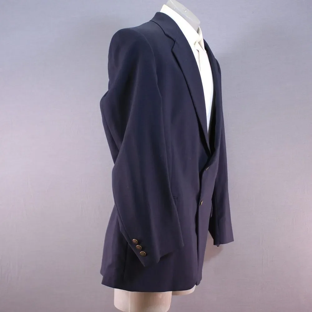 Vintage Stafford Traveler Plus Men's Sport Coat 2 Button Navy Wool Blend 46R
